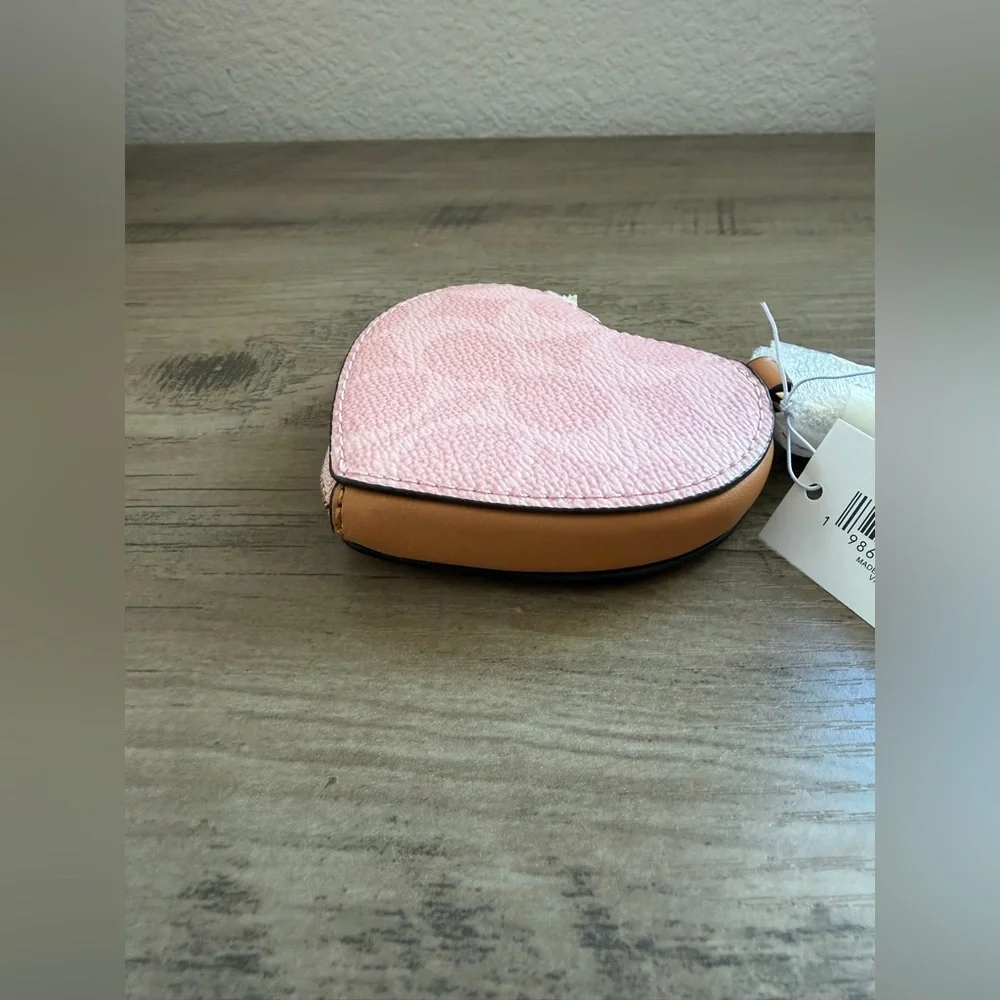 Coach Powder Pink Heart Bag Charm In Signature Canvas - Picture 4 of 8